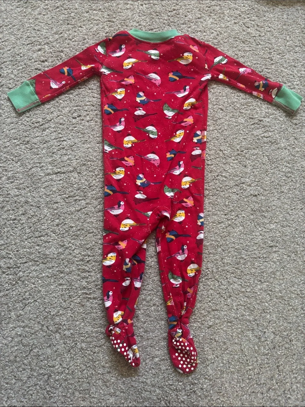 Hanna Andersson Red Bird-Print Footed One-Piece 12-18m like new!